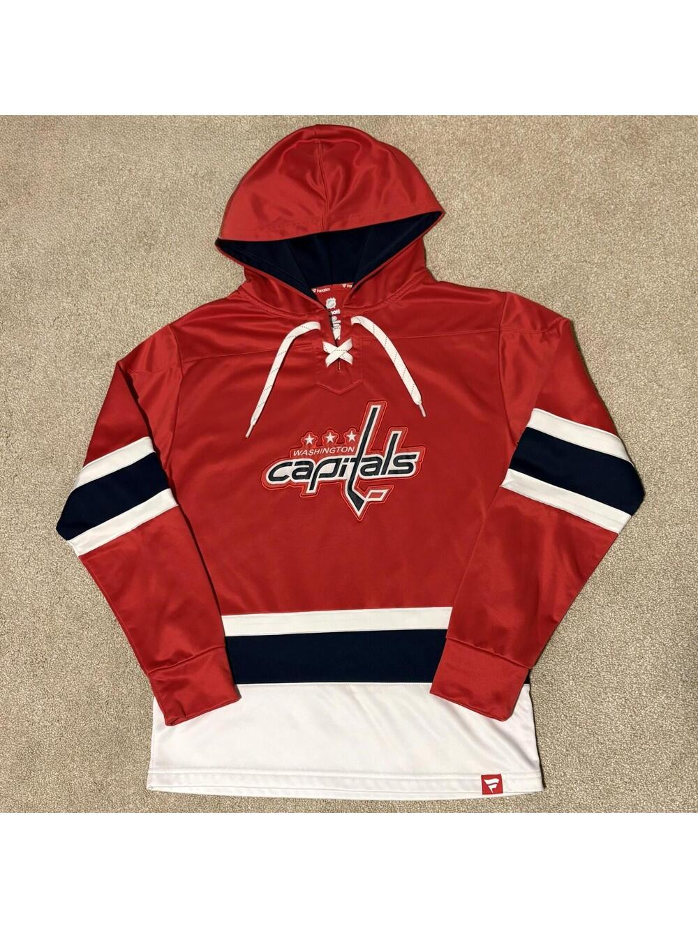 Washington Capitals Fanatics Mens Hoodie Jersey Sweatshirt Lace Neck Red, Sz S